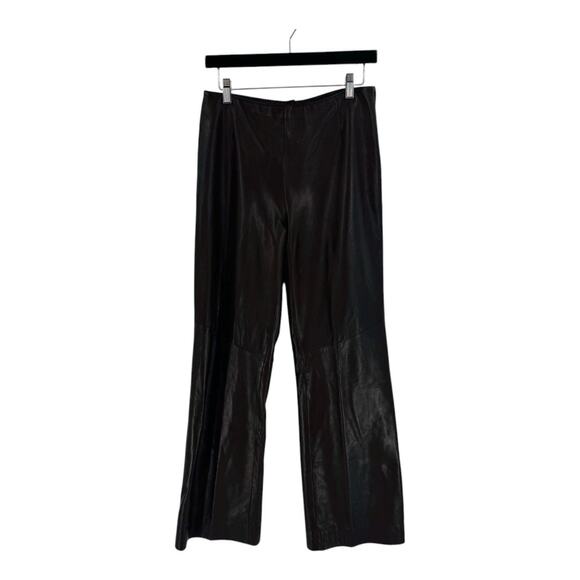 Vintage Danier Brown Leather Flare Pants Side Zip High Waist Y2k Chic Size 10 - Picture 1 of 11